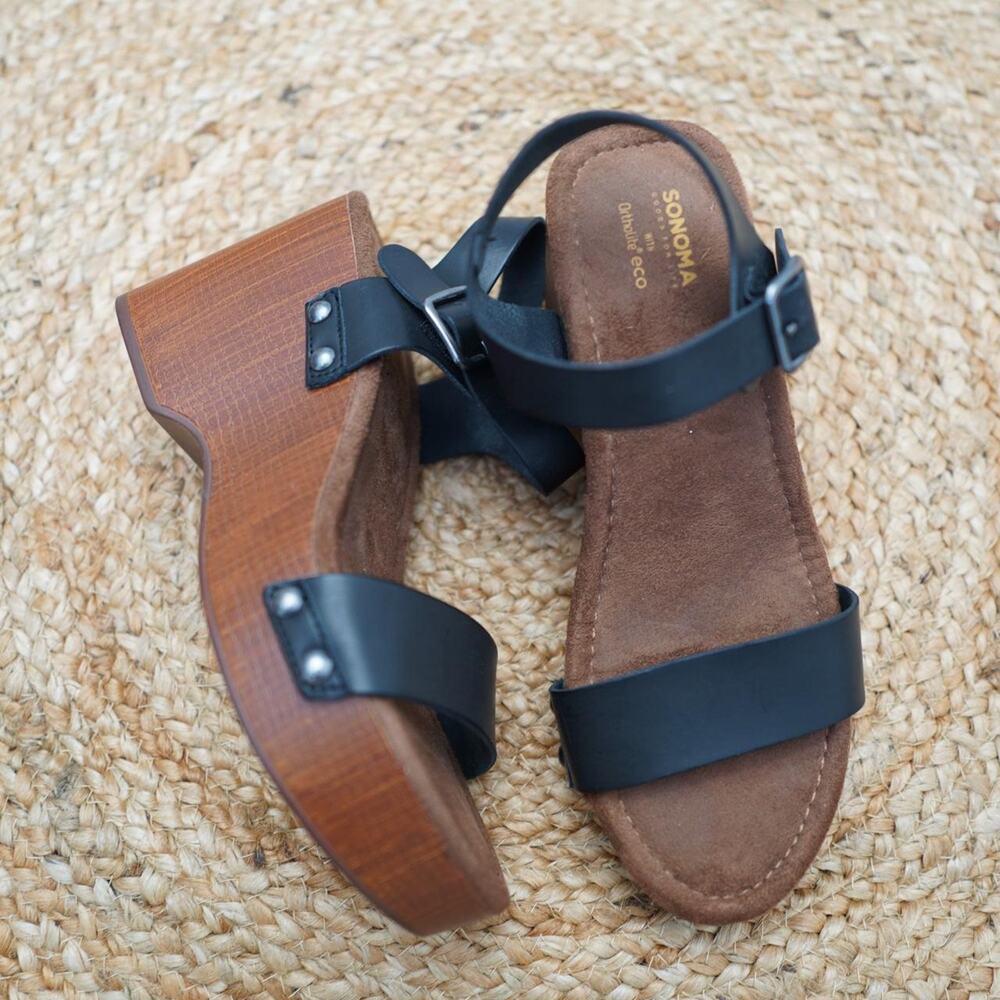 Sonoma Wooden Platform Sandals Black 7.5